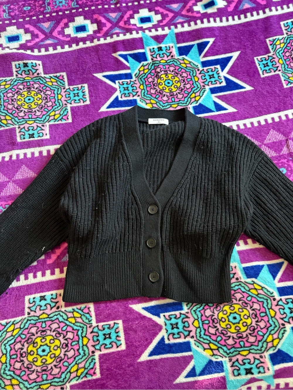 Black Ribbed Button-Front Cardigan - Picture 3 of 3
